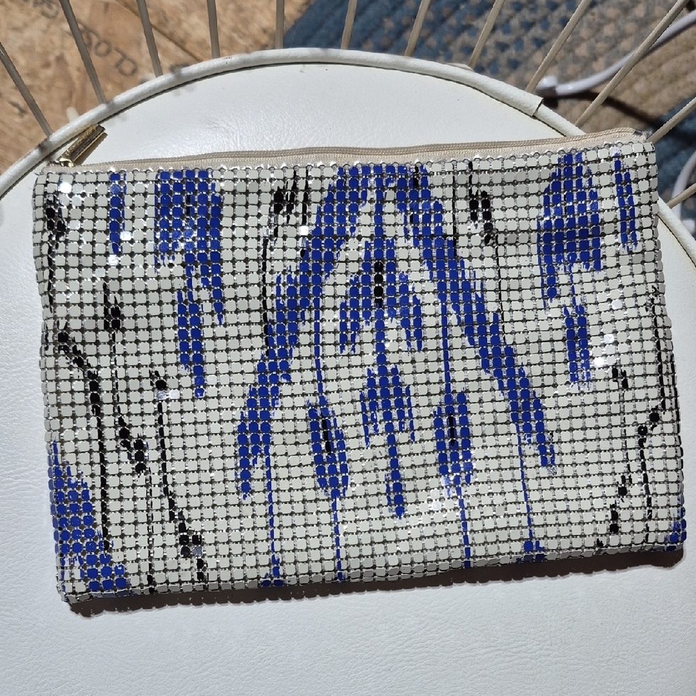 Chic Felix Rey NY  Blue and Black Patterned Clutch.